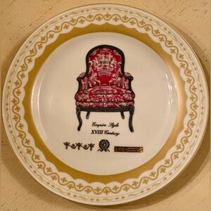 Vintage Porcelain Treasures Plates, Antique Chairs Design, 7.5” In